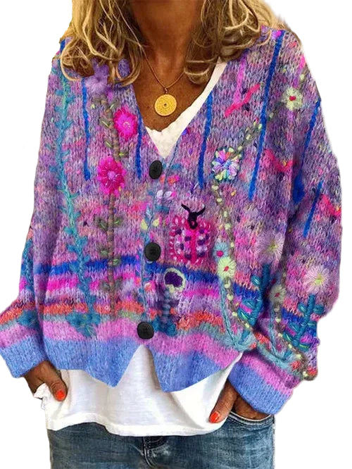 Lång Kofta Dam Oversized Chunky Knit med Knappframsida 0