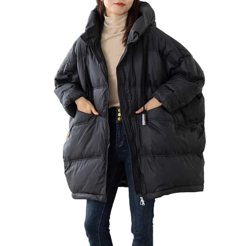 Lång Vinterjacka Dam Med Huva Casual Oversize 0