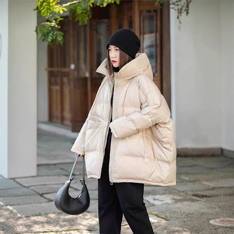 Lång Vinterjacka Dam Med Huva Casual Oversize 11