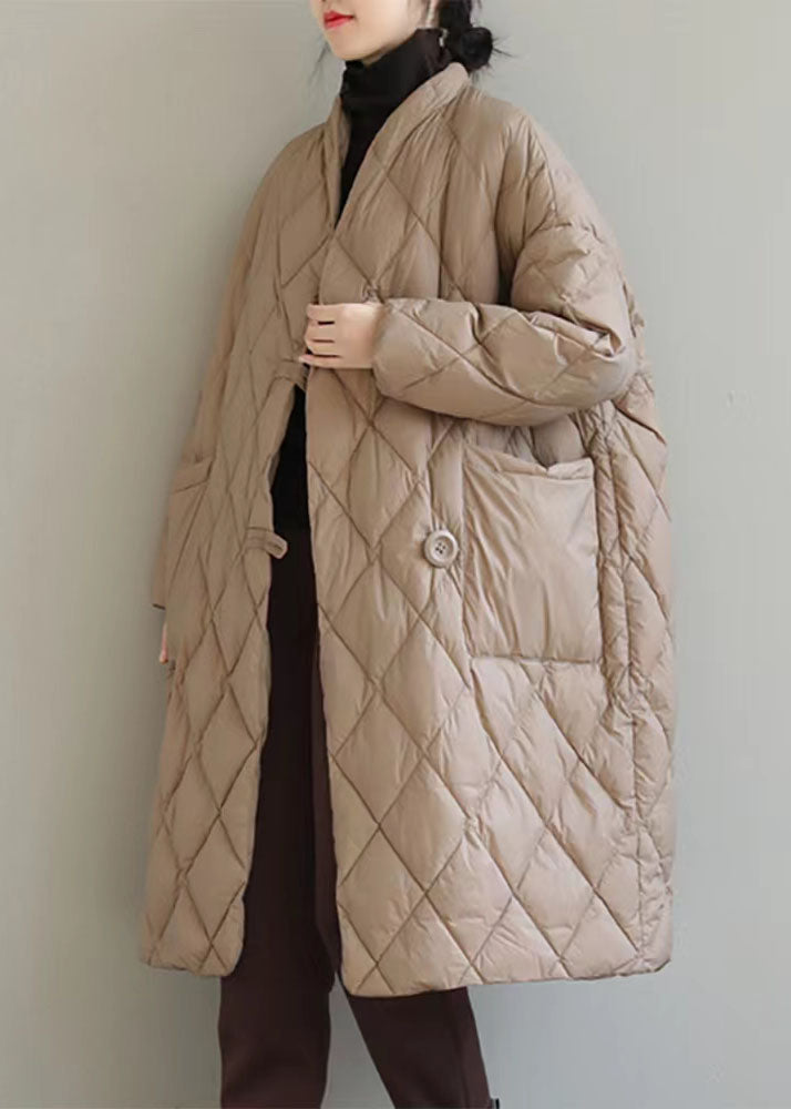 Lång Vinterjacka Dam Med Ståkrage Och Stora Fickor 2