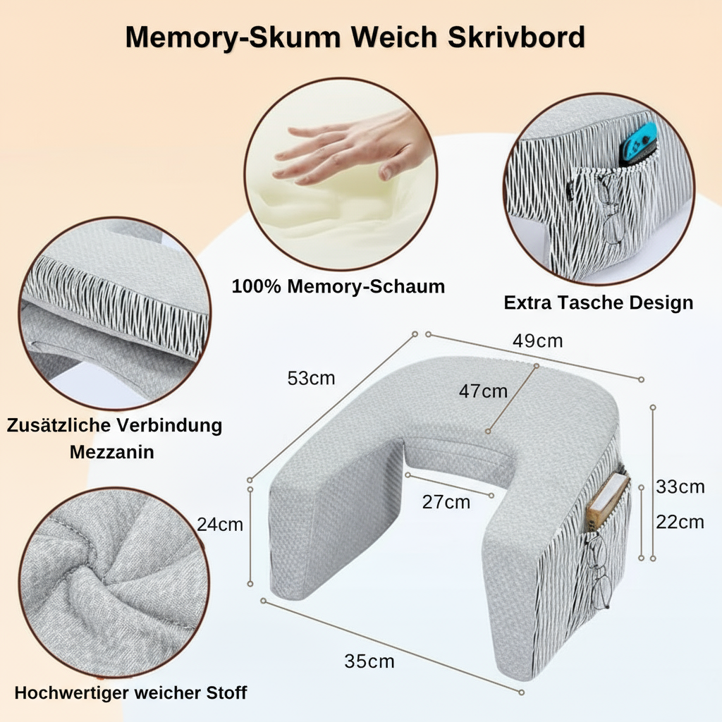 Lap Desk för Bekväm Användning med Armstöd och Sidofickor 6