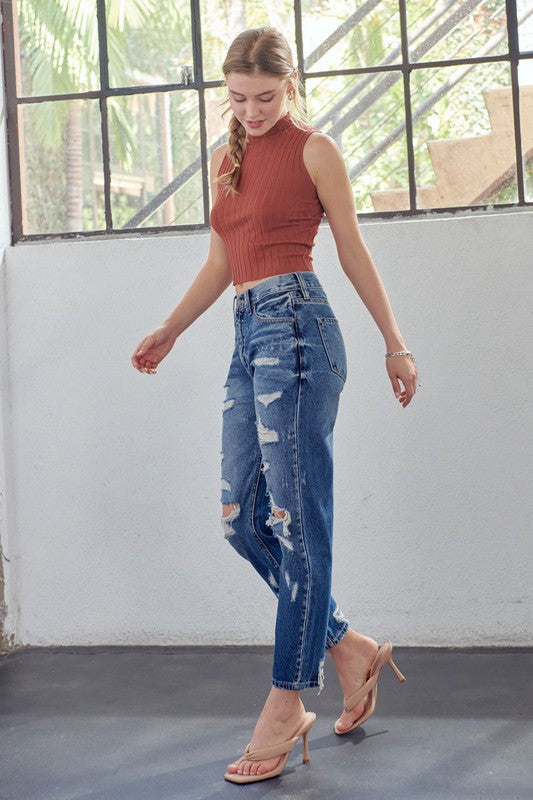 Mamma Jeans Hög Midja Denim Mörk 2