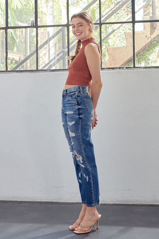 Mamma Jeans Hög Midja Denim Mörk 4