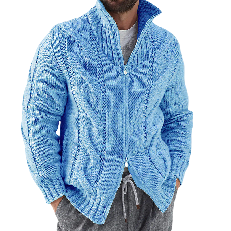 Mäns Cardigan med Hög Hals och Kabelstickade Ärmar 3