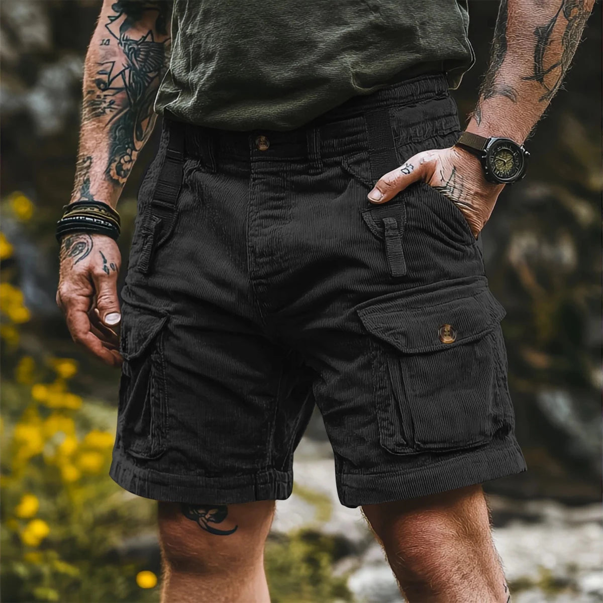 Mäns Cargo Bermuda Shorts Retro Stil 0