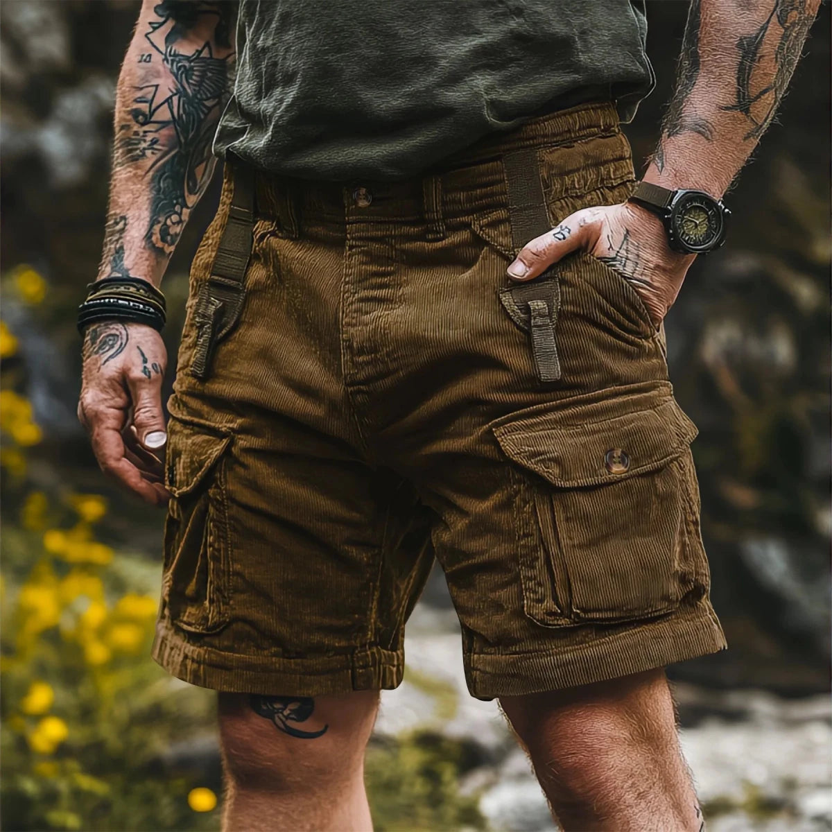 Mäns Cargo Bermuda Shorts Retro Stil 3