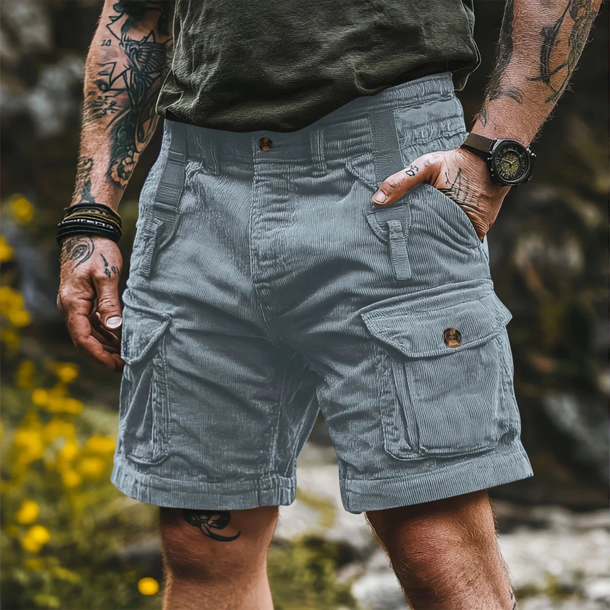 Mäns Cargo Bermuda Shorts Retro Stil 5