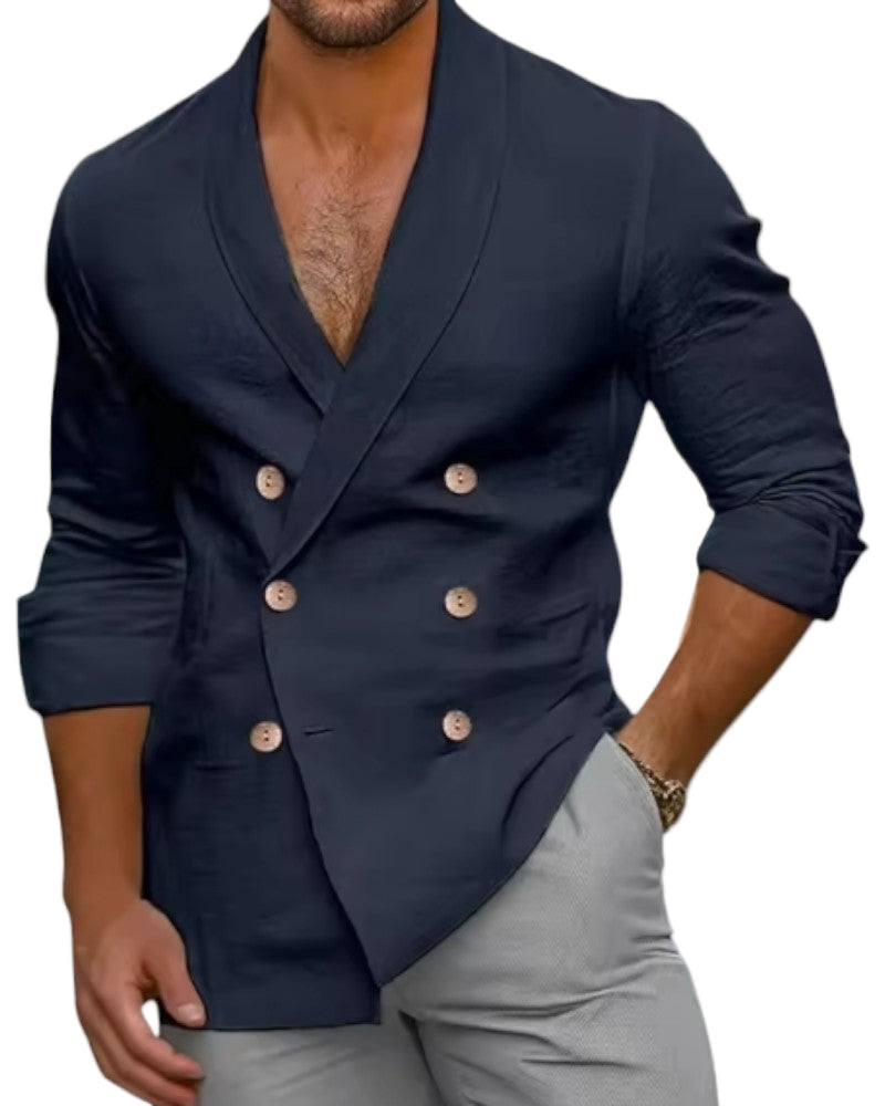 Mäns Dubbelknäppt V-ringad Jacka 2