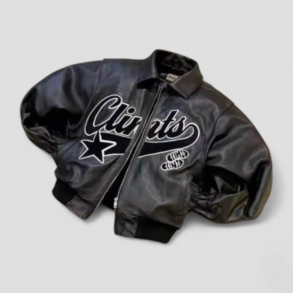 Mäns Läderjacka Broderad Y2K Stil 1