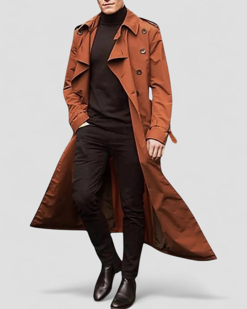 Mäns Lång Trenchcoat Dubbelknäppt Klassisk Stil 2