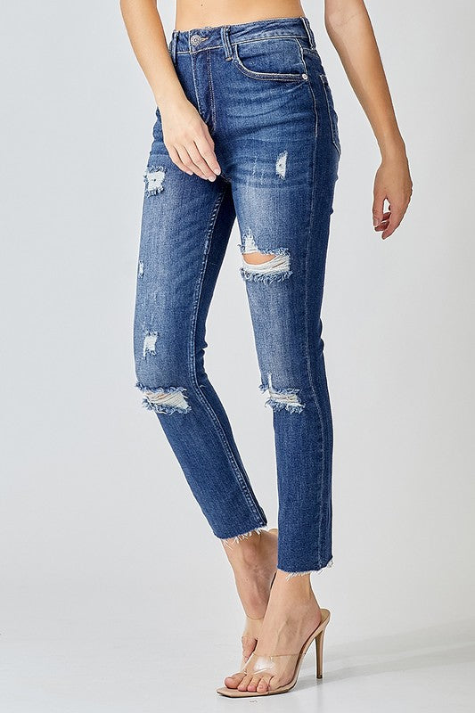 Mäns Skinny Jeans Hög Midja Distressed 1