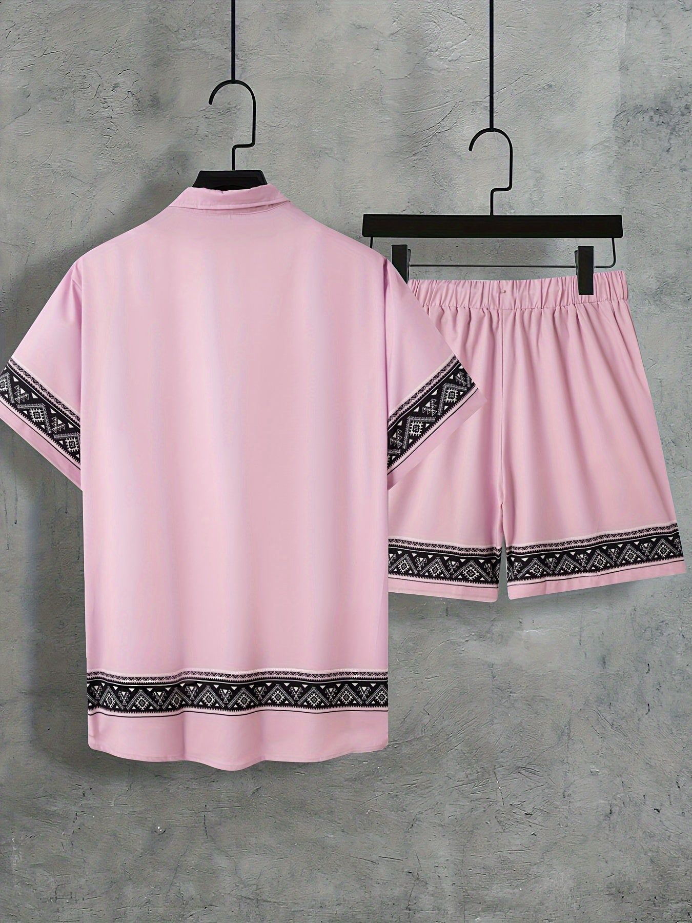 Mäns Tvådelat Set Boho Stil Kortärmad Skjorta och Shorts 2