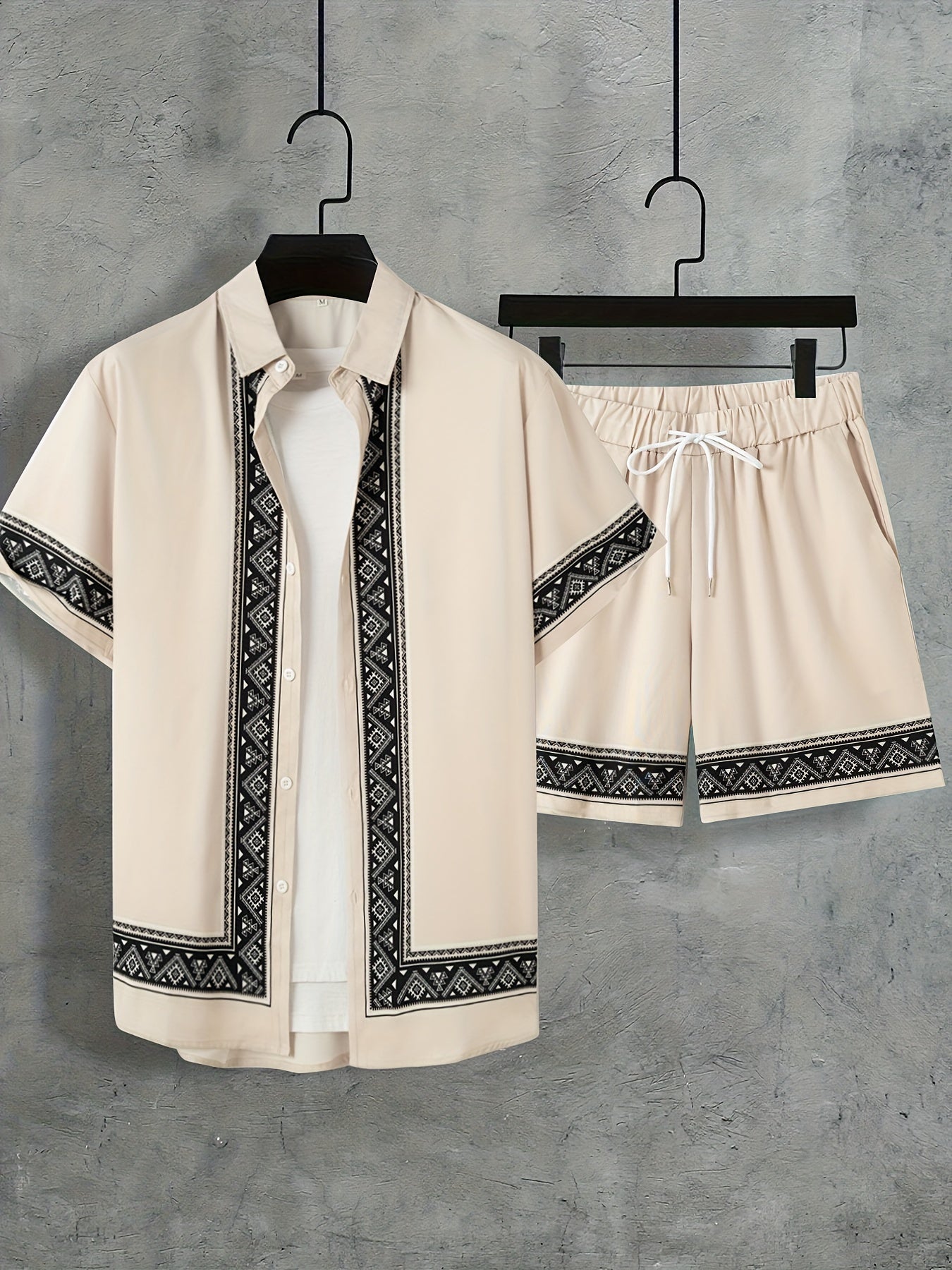 Mäns Tvådelat Set Boho Stil Kortärmad Skjorta och Shorts 6