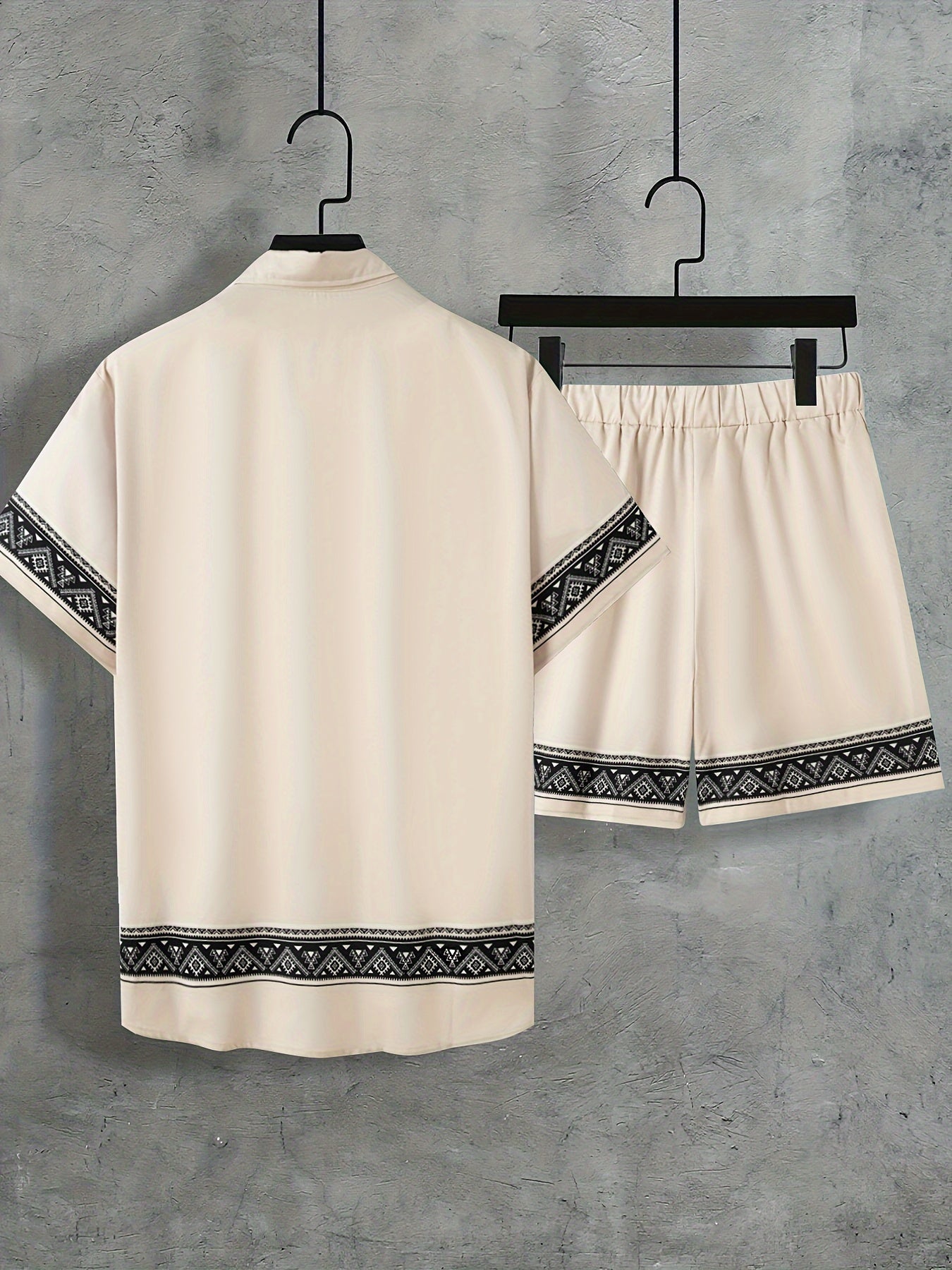 Mäns Tvådelat Set Boho Stil Kortärmad Skjorta och Shorts 7