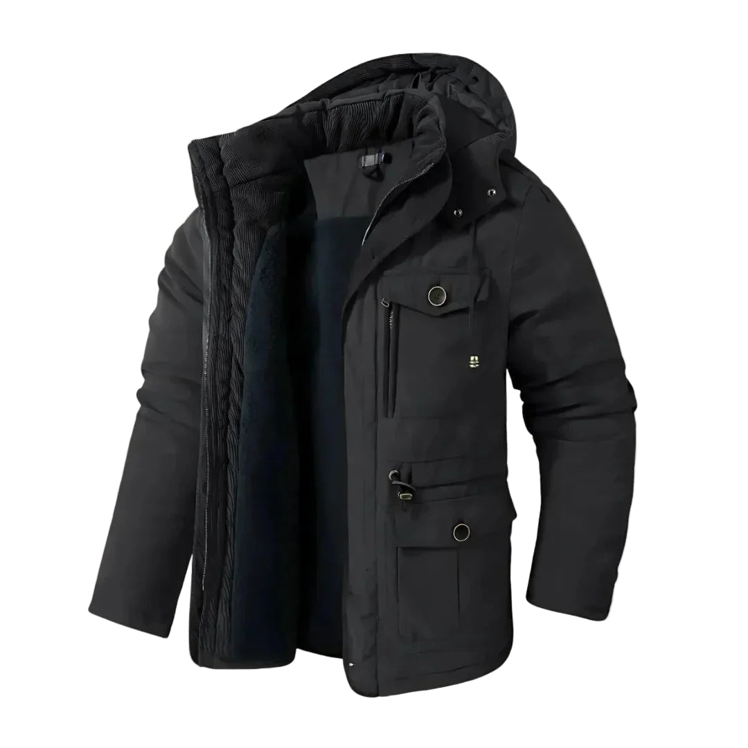 Mäns Vinterparka Med Avtagbar Huva Fleecefodrad 0