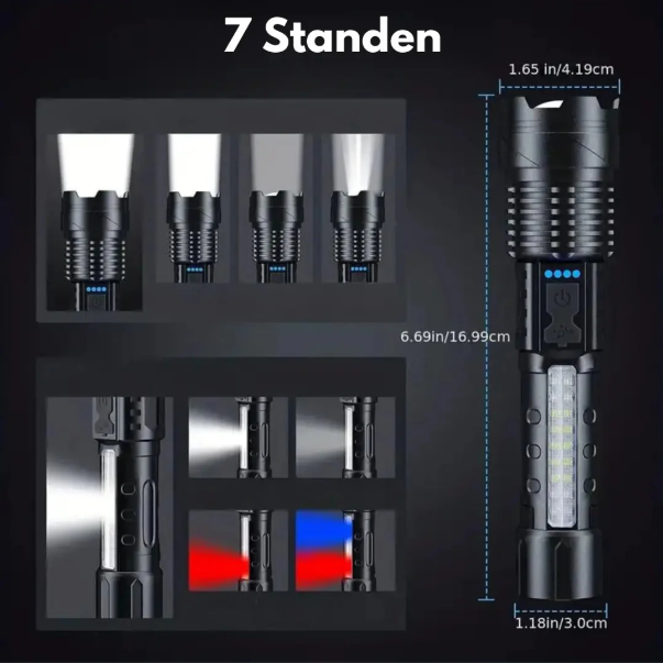 Militär Ficklampa Stark Vattentät med Uppladdningsbar USB och Zoomfunktion 1