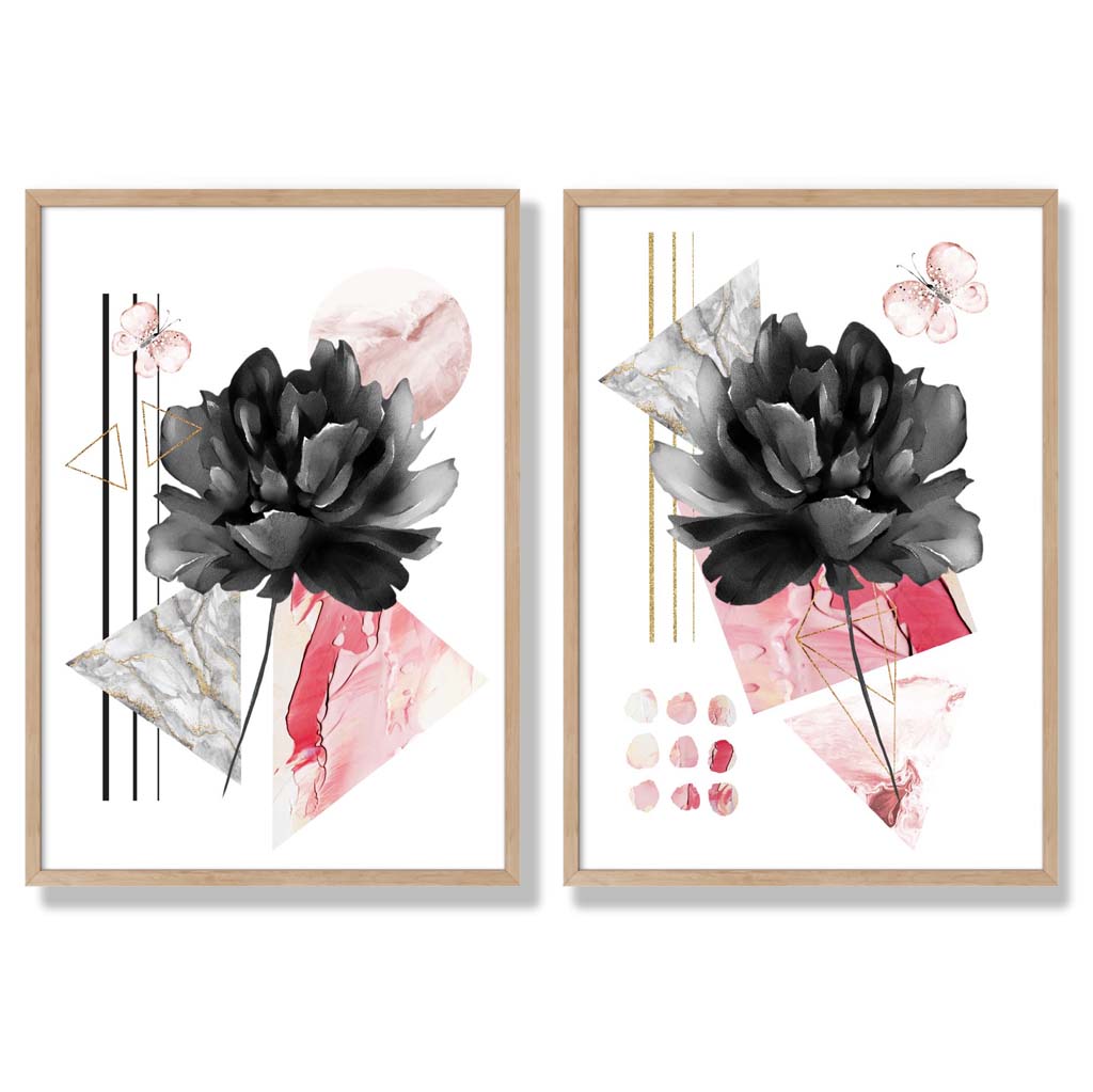 Moderna Konsttryck med Blommotiv i Svart och Rosa - Set om 2 6