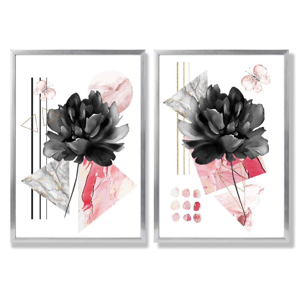 Moderna Konsttryck med Blommotiv i Svart och Rosa - Set om 2 9