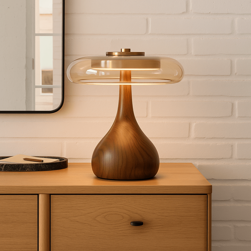 Moderna LED-bordslampa med Träfot 1