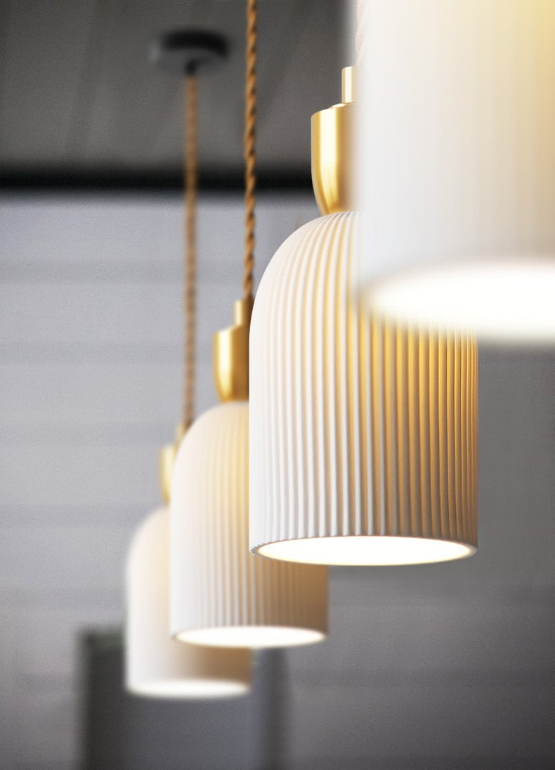 Moderna Pendellampa Kök Justerbar Hänglängd Vit Keramisk Finish 9