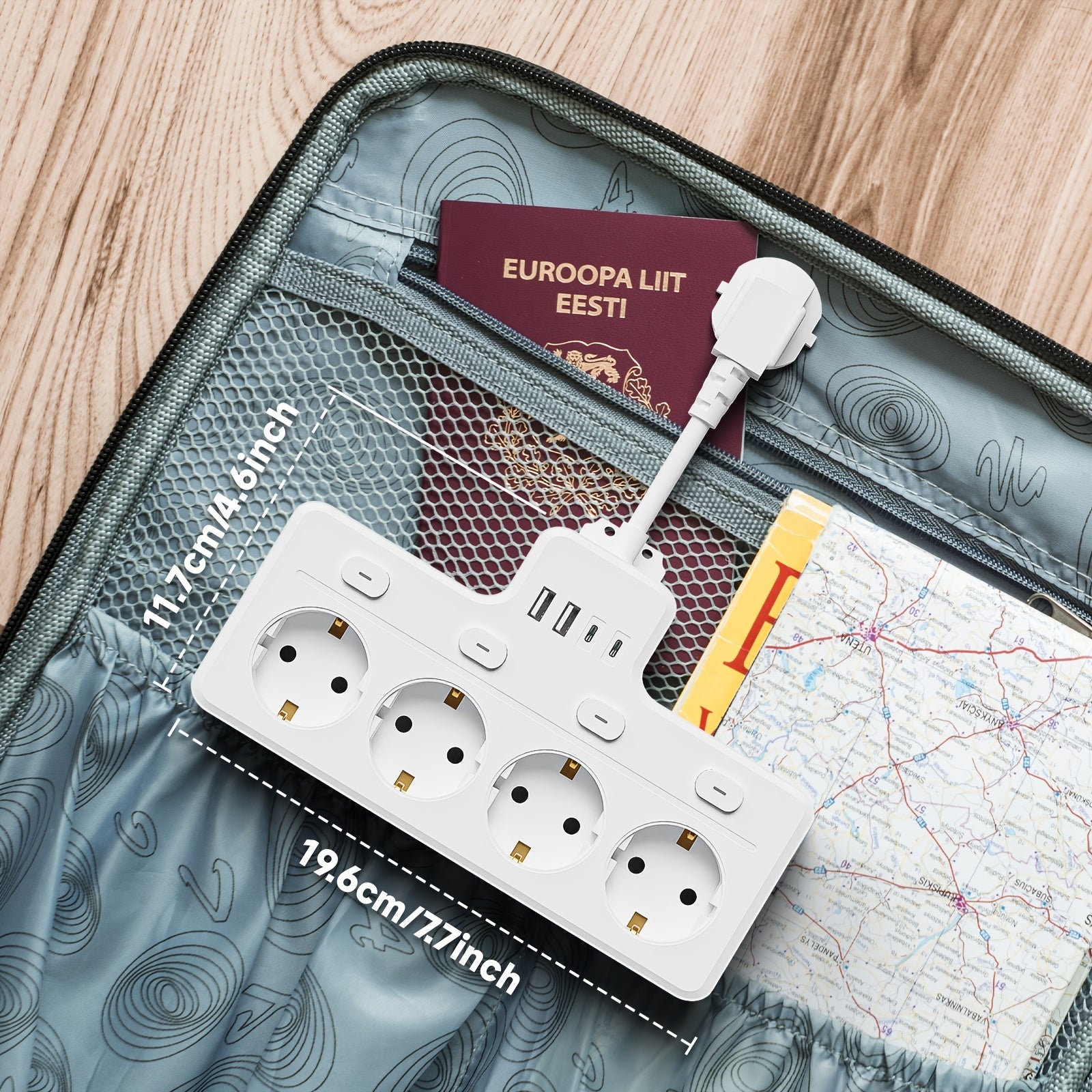 Multifunktionell Strömkontakt Med 4 AC-Uttag Och 2 USB-Portar 2