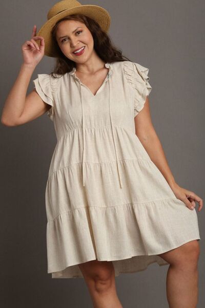 Plus Size A-Line Mini Klänning Linne Med Lager 1