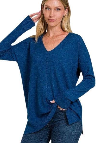 Plus Size Tunika Tröja Lång Ärmar V-Hals Mjuk Tyg 3