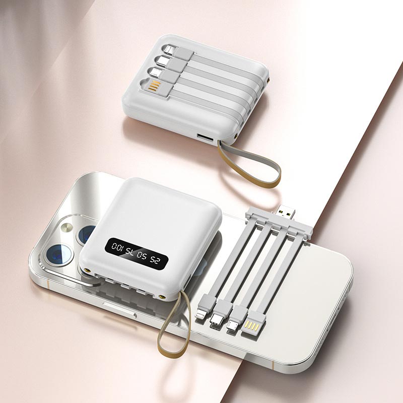 Powerbank 20000mAh Kompakt Med Integrerade Kablar För iPhone 0