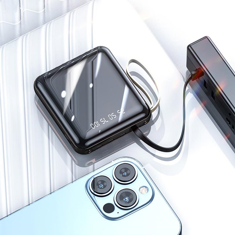 Powerbank 20000mAh Kompakt Med Integrerade Kablar För iPhone 5