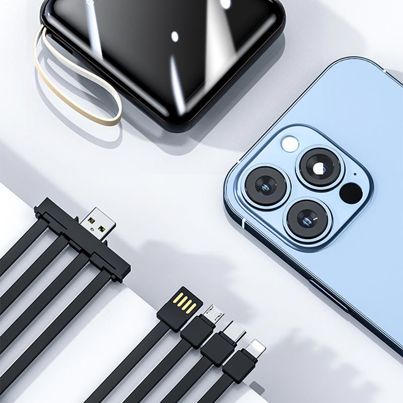 Powerbank 20000mAh Kompakt Med Integrerade Kablar För iPhone 7