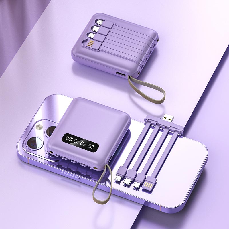 Powerbank 20000mAh Kompakt Med Integrerade Kablar För iPhone 9