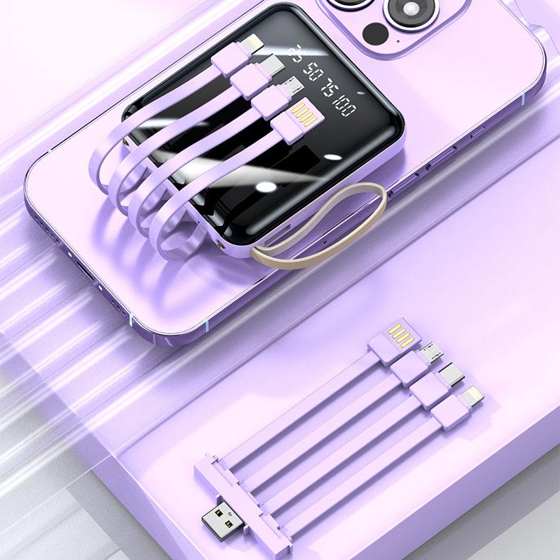 Powerbank 20000mAh med integrerade kablar 7