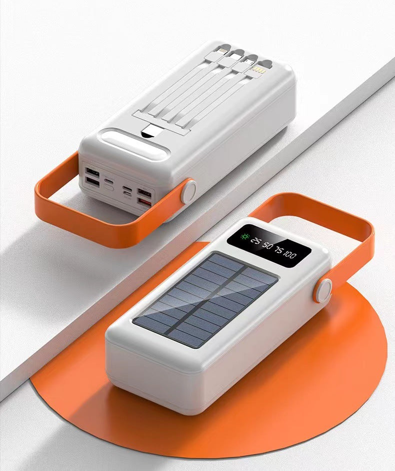Powerbank med solenergi och integrerade laddkablar för utomhusbruk 0