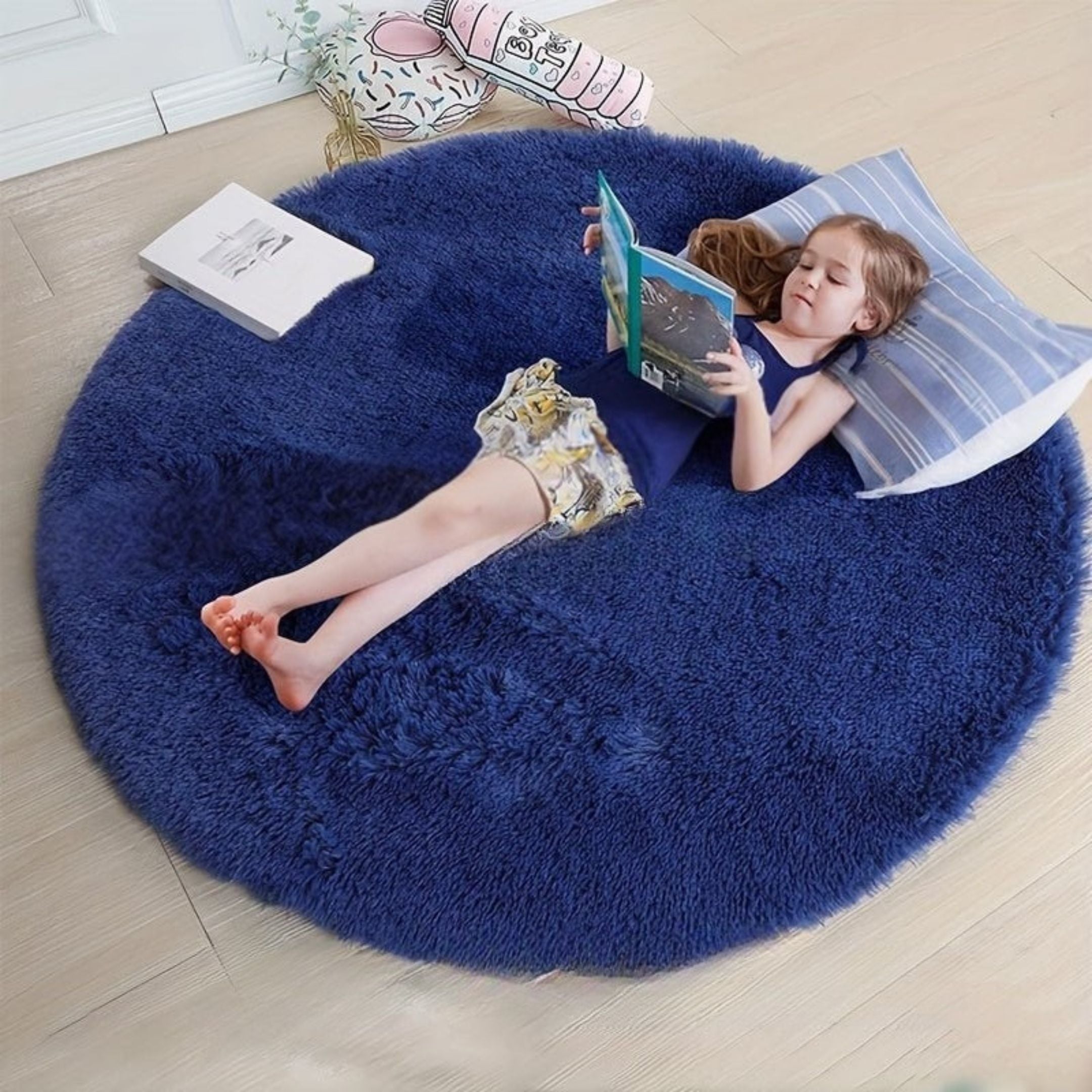 Rund Matta Fluffig för Hemmet - Mysig och Halkfri Design, Tvättbar 160 cm 13
