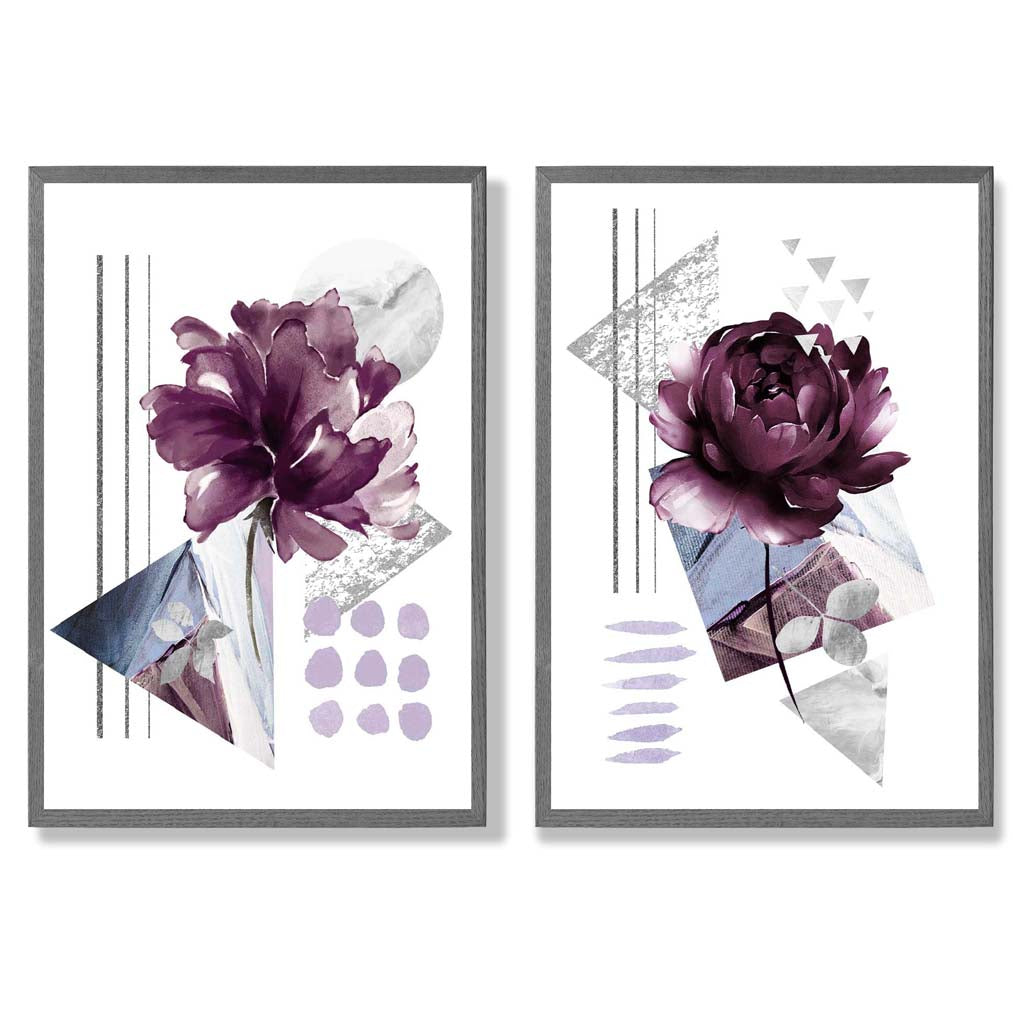 Set med 2 konsttryck av blommor i lila ram 4