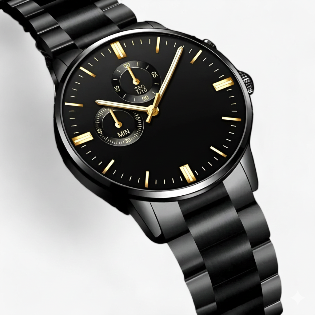 Snygga Herrklockor Svart Design Med Kalenderfunktion 0