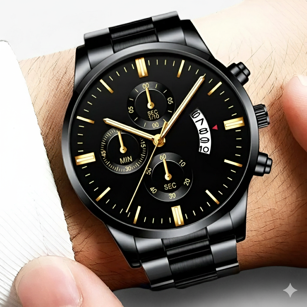 Snygga Herrklockor Svart Design Med Kalenderfunktion 2
