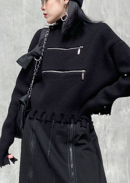 Stickad Dam Tröja med Dragkedja och Tofs för Höstmode 0