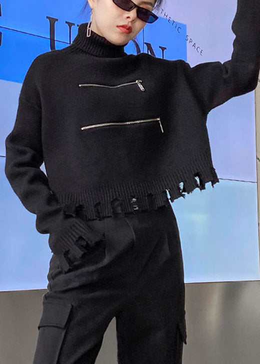 Stickad Dam Tröja med Dragkedja och Tofs för Höstmode 2