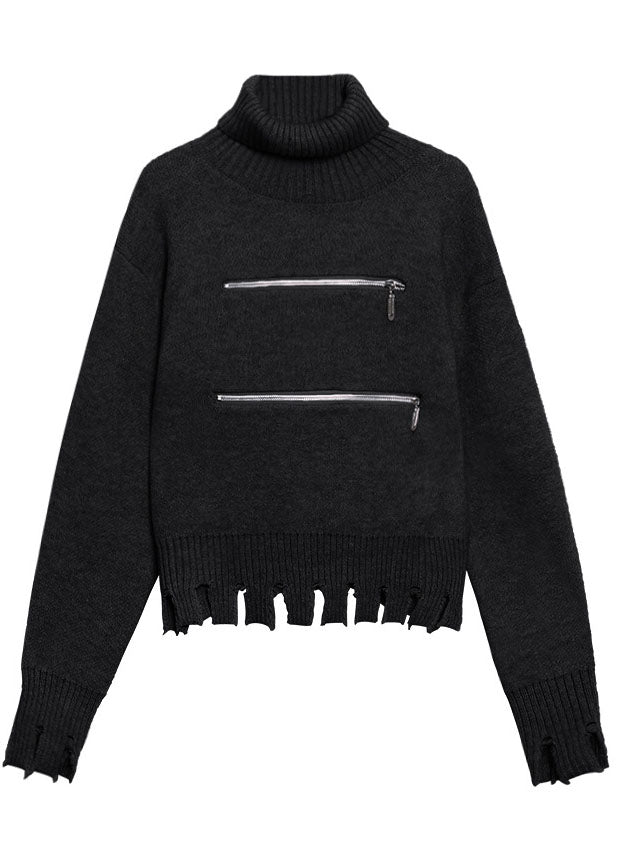 Stickad Dam Tröja med Dragkedja och Tofs för Höstmode 4