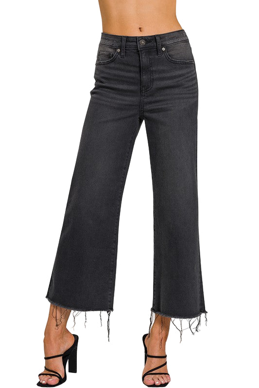 Svarta Croppade Jeans med Hög Midja 0