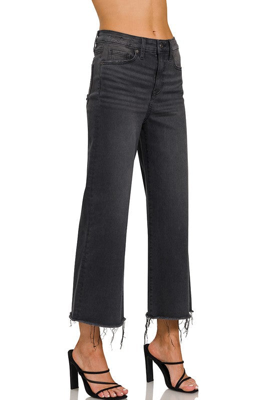 Svarta Croppade Jeans med Hög Midja 1
