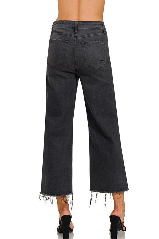 Svarta Croppade Jeans med Hög Midja 2