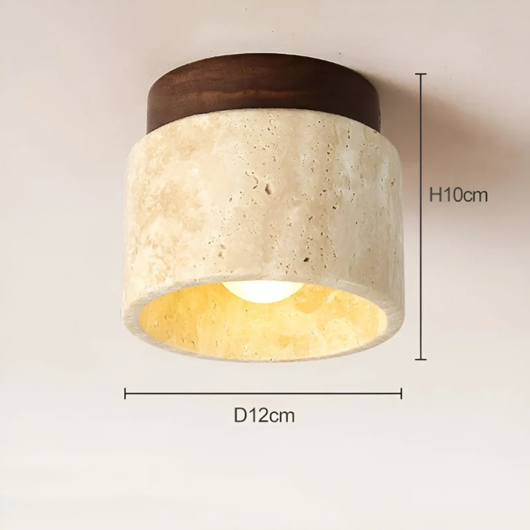 Taklampa i japansk stil med marmor och trä 0