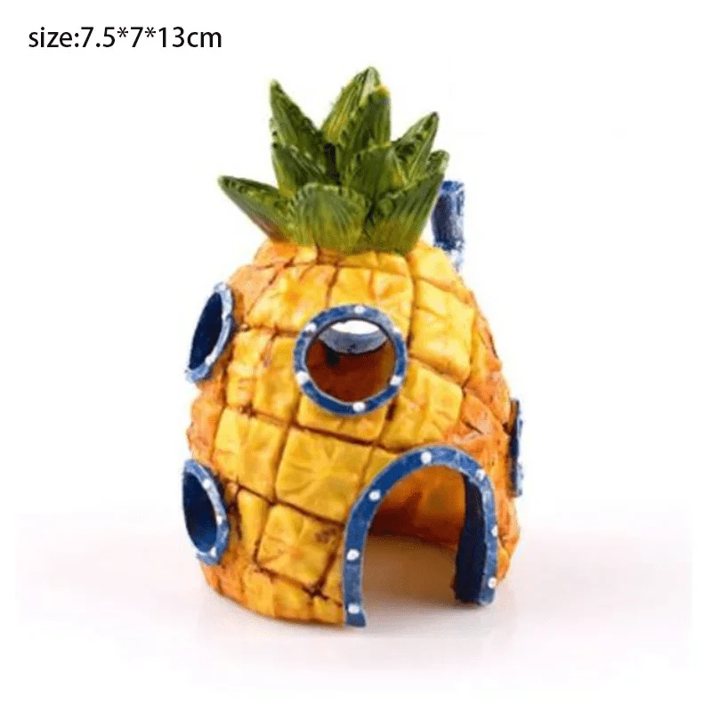Tecknad Akvariedekoration Ananas och Hus för Fiskar 0