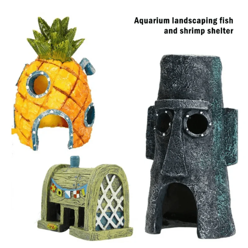 Tecknad Akvariedekoration Ananas och Hus för Fiskar 1