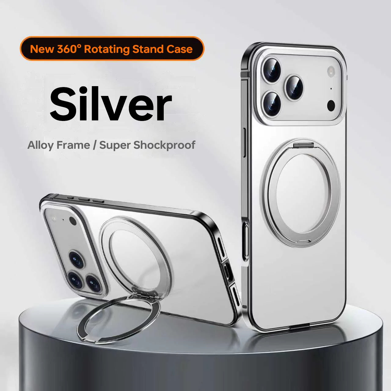 Telefonfodral med Roterande Ställ för iPhone Genomskinlig Design 0