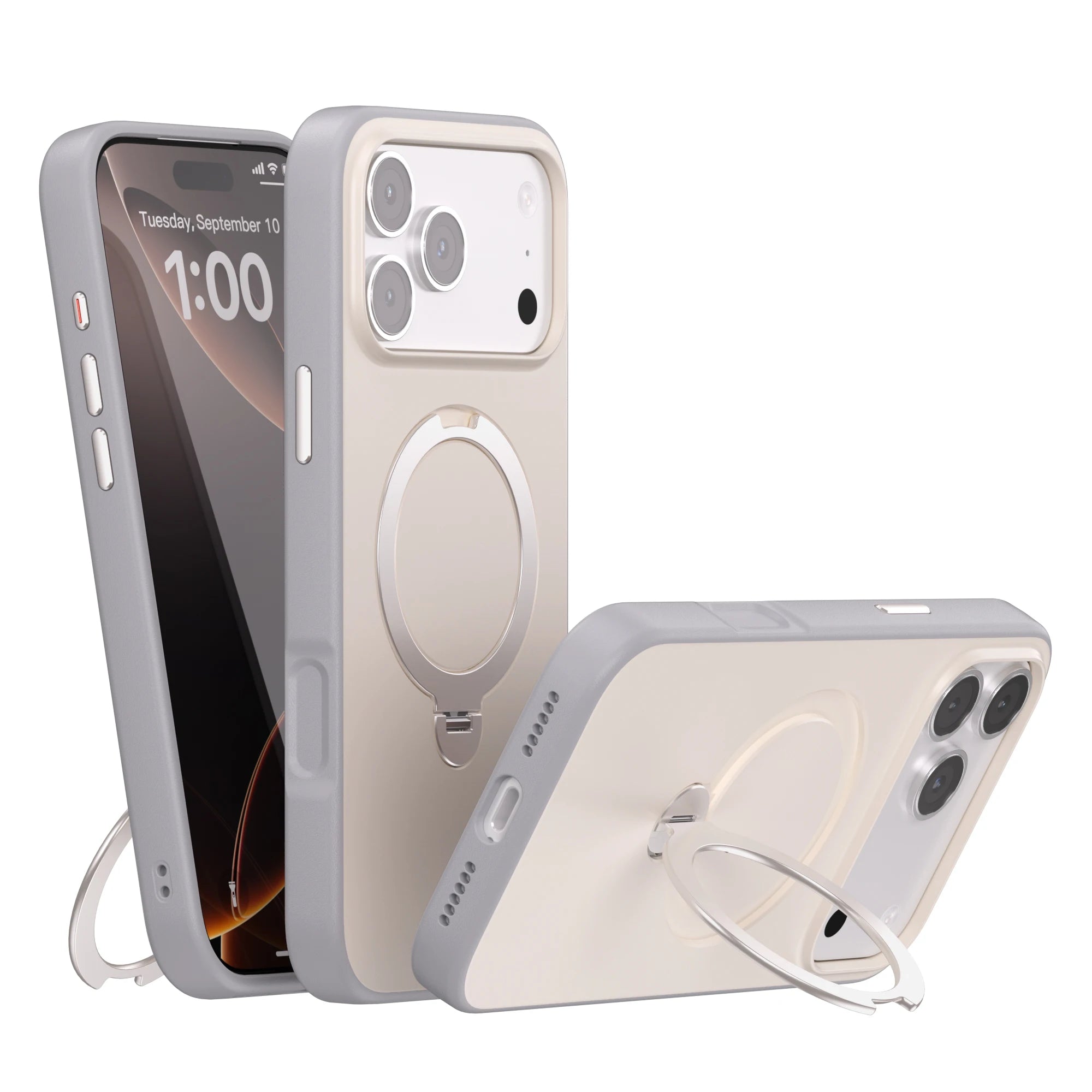 Telefonfodral med Roterande Ställ för iPhone Genomskinlig Design 9