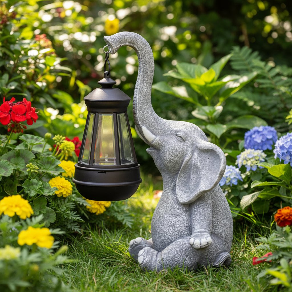 Trädgårdsstaty Elefant med Sollykta 0