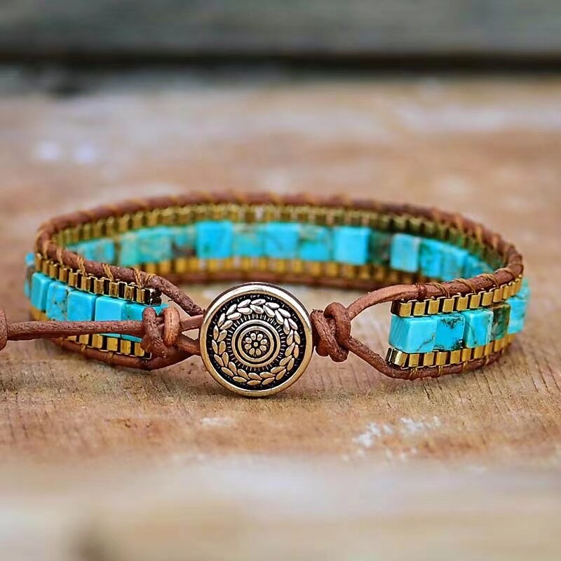 Turkos Armband Boho Stil Fyrkantig Kedja 1